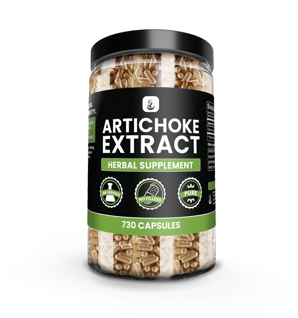 INGREDIENTE ORIGINALE Extract de anghinare (730 capsule) Fără magneziu sau fillere de orez, întotdeauna pure, verificate de laborator