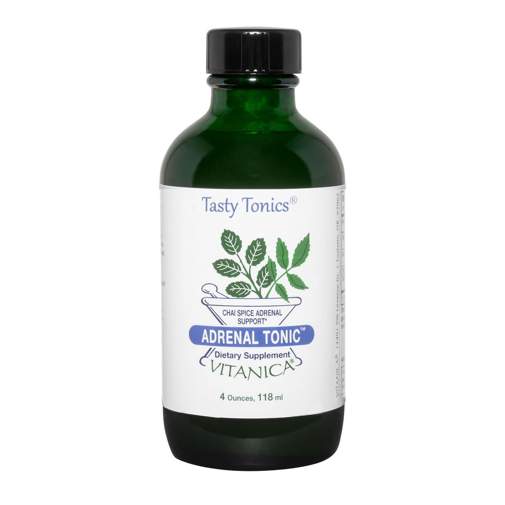 Vitanica Adrenal Tonic, Adrenal Supplement & Support, Alcool gratuit, Vegan/Vegetarian, Chai Spice Flavor, 4 Ounce