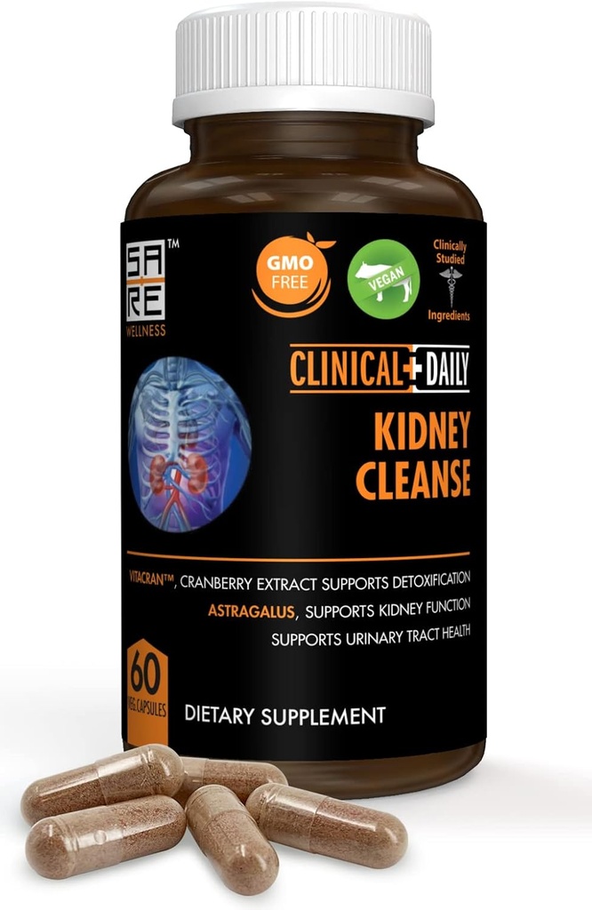 Clinic Daily Herbal Rinichi Curățare Supliment dezintoxicare, Vitamine organice cu cranberry, Astragalus, Uva Ursi pastile pentru sanatatea vezicii urinare pentru femei si barbati- 60 capsule Vegane