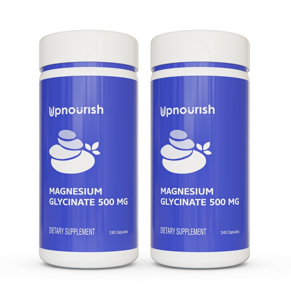 UpNourish Chelate Magneziu Glicinat 500 mg Capsule - Chelat de magneziu pentru absorbţie ridicată - Supliment de magneziu pur pentru calm, Crampi de picioare, relaxare musculară 480 Capsule
