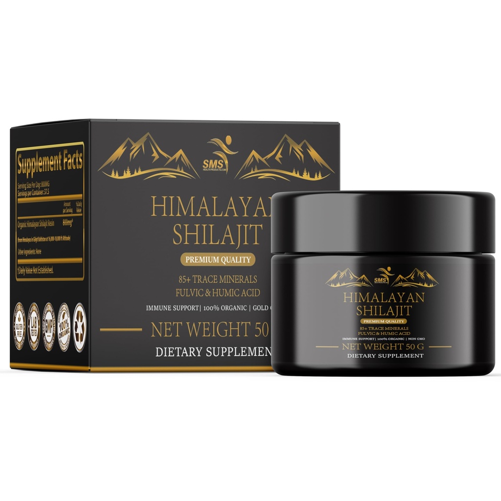 Silajit Pure Himalayan Shilajit Resin - Grad de aur 100% Shilaj pur cu acid furnal & 85+ Complex de Minerale Trace pentru Energie și Suport Imun - 50g