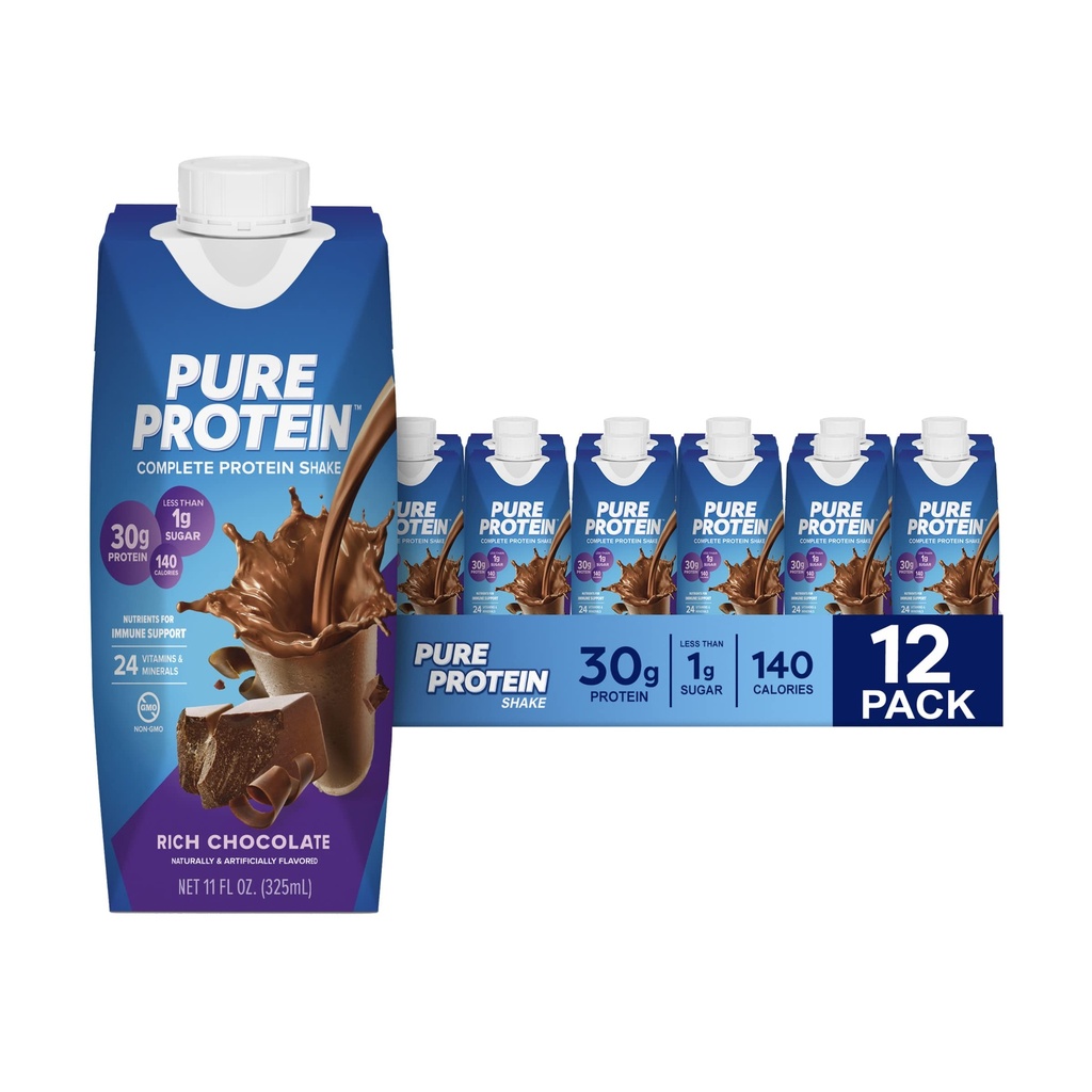 Doar proteine Ciocolata Shake, 30g Proteina completa, gata de băut și Keto-Friendly, Vitamine A, C, D, și E plus Zinc pentru a sprijini sănătatea imună, 11 oz sticle, 12 ambalaj