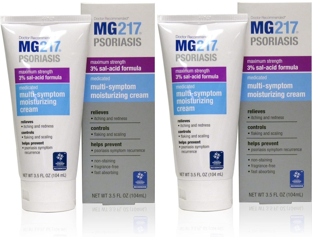 MG217 Crema de hidratare a psoriazisului medicamentată cu 3% acid salicilic, multi-simptom, Fragrance Free, 3.5 Fl Oz, (5604) (Pachet de 2)