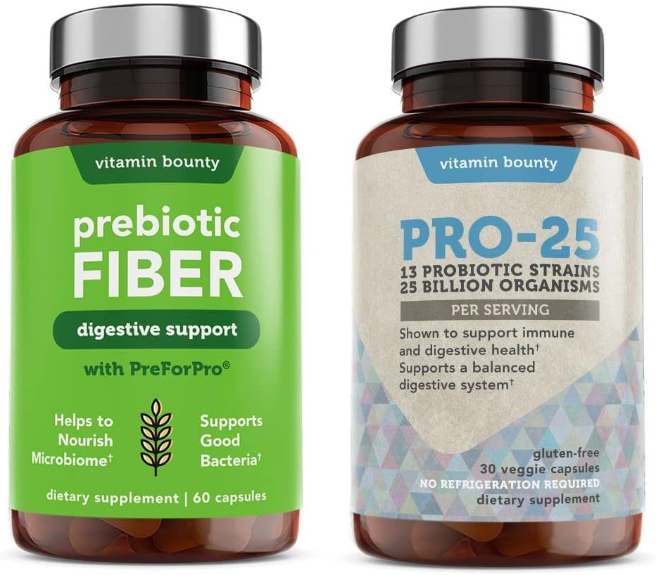 Vitamina Bounty Pro-25 Probiotice și Prebiotic Fiber Bundle - Dietary Fiber, 13 Probiotic Strains, Gut Health, Digestive Health, Release - Bundle