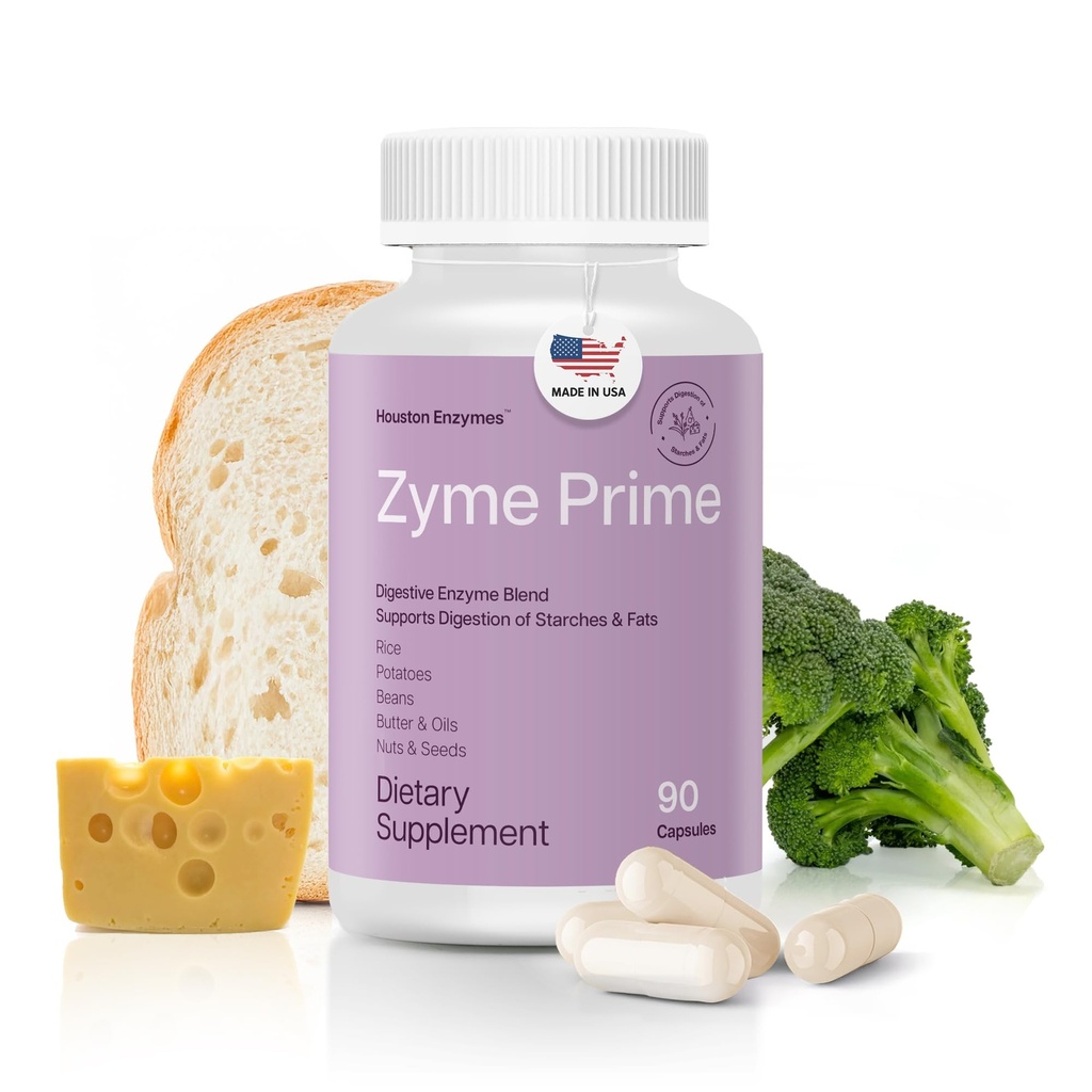 Houston Enzymes - Zyme Prime - 90 Capsules - Digestive Enzymes Women & Men Enzyme, Digestion for Carb, Fat & Protein Breakdown, Helps Intolerances, Bloating & Gas, Digestive Health Supplement