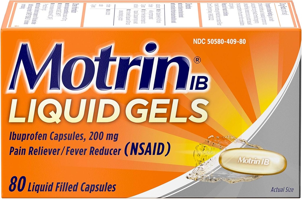 Motrin IB 200mg Ibuprofen lichid Gel Pain Relieiver/Fever Reductor pentru dureri şi dureri, 80 ct