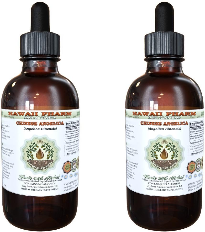 Angelica China fără alcool Extract lichid, angelică organică (Angelica Sinensis) Root Glicerite Hawaii Pharm naturale Herbal Supliment 2x2 oz