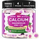 Suplimente de calciu Gume pentru femei si barbati 50+, Citrat de calciu 1000 mg cu vitamina D3, Magneziu, zinc, elderberry, absorbtie mare Chews de calciu pentru densitatea oaselor, Relaxa musculare, imune, Vegan 60cts