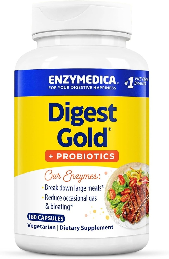 Enzymedica Digest Gold + Probiotice, 2-in-1 Formula pentru sanatate gutoasa, enzime digestive si culturi probiotice active, 180 Conte