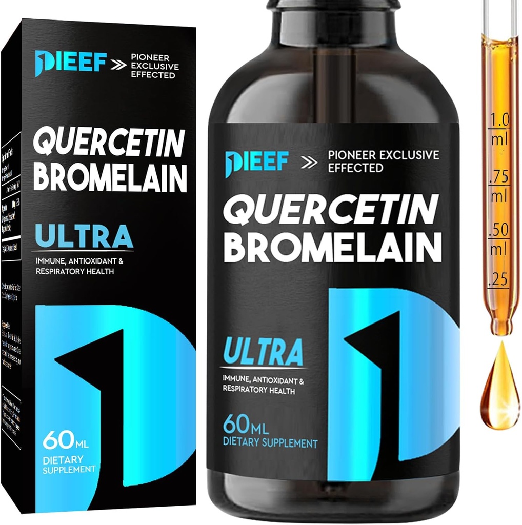 Quercetin cu picături de lichid cu bromelain, Querbetin Suplimente 1000mg, Suport Complex Immune de sănătate respiratorie, 7-in-1 Querbetin picături lichide cu zinc