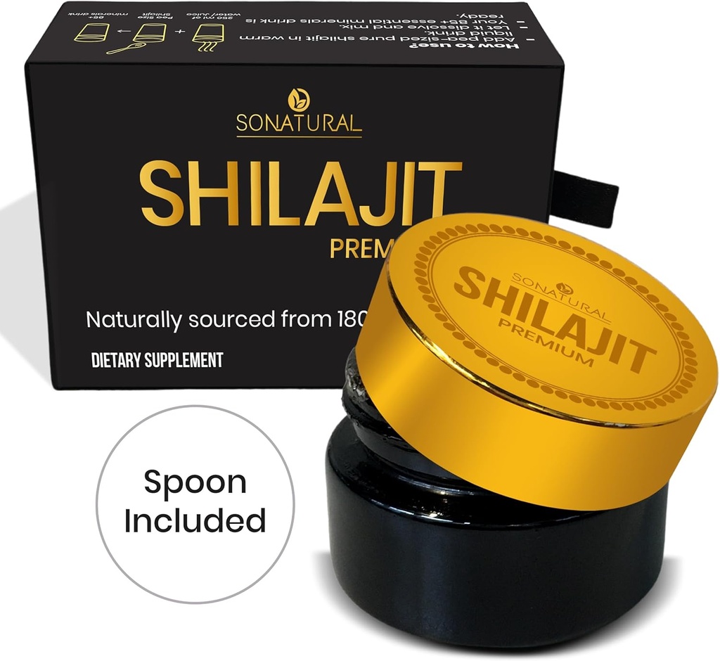 SONATURAL Shilajit Pure Himalayan Organic - 30g Premium 100% Silajit Pure Resin cu acid furnal & 85+ Trace Minerals Complex for Energy & Immune Support, (2 luni de aprovizionare)
