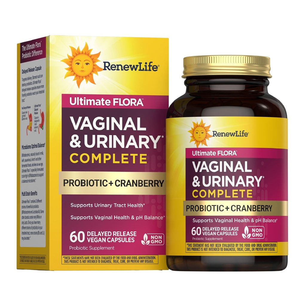 Reînnoirea vieţii Femeilor Wellness Vaginal şi urinar Probiotic şi Cranberry Supliment, Probiotic Supliment pentru pH Balanţa pentru femei, Digestive Health, Dairy, Soy şi Gluten-Free, 3.5 miliarde CFU 60 Ct