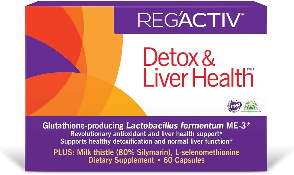 REG'ACTIV Detox & Ficat Health, 60 capsule, cu Lactobacillus fermentum ME-3 de producţie de glutationină