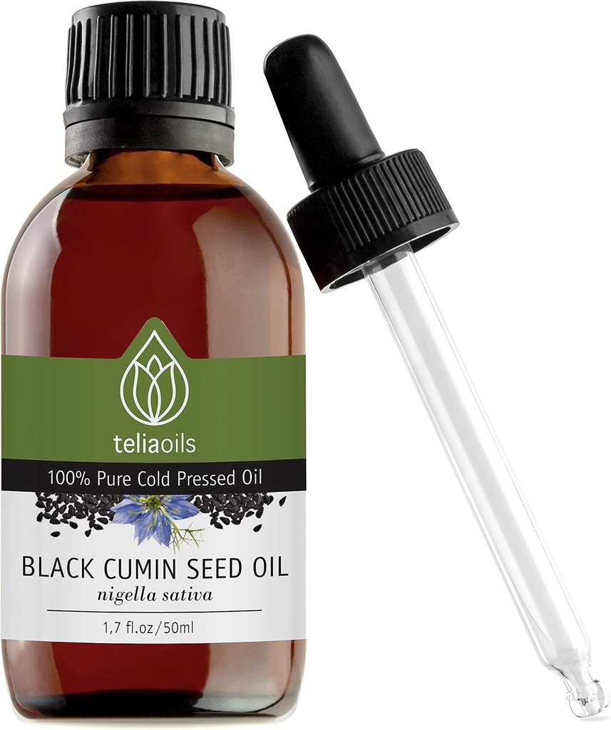 Teliaoils Black Seed Cumin ulei, 100% pur, Natural, presat la rece, bogat în acizi grasi Omega-3 & Omega-6 & Polifenoli Grad premium, pentru piele, unghii si par, un excelent antioxidant