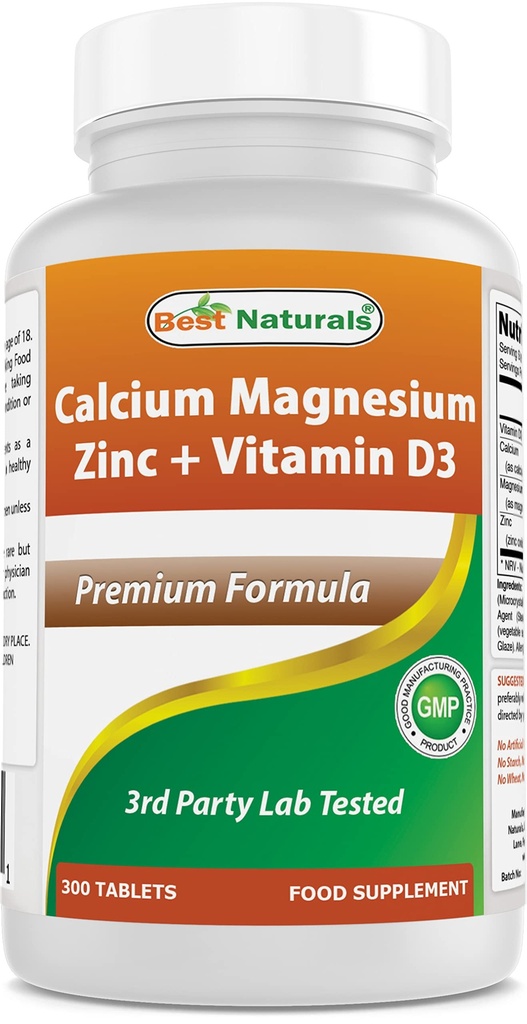 Cele mai bune Naturale Zinc de magneziu de calciu cu vitamina D3, 300 comprimate - calciu 1000 mg, magneziu 400 mg, zinc 25 mg & D3 600 UI per Serving (3 comprimate)