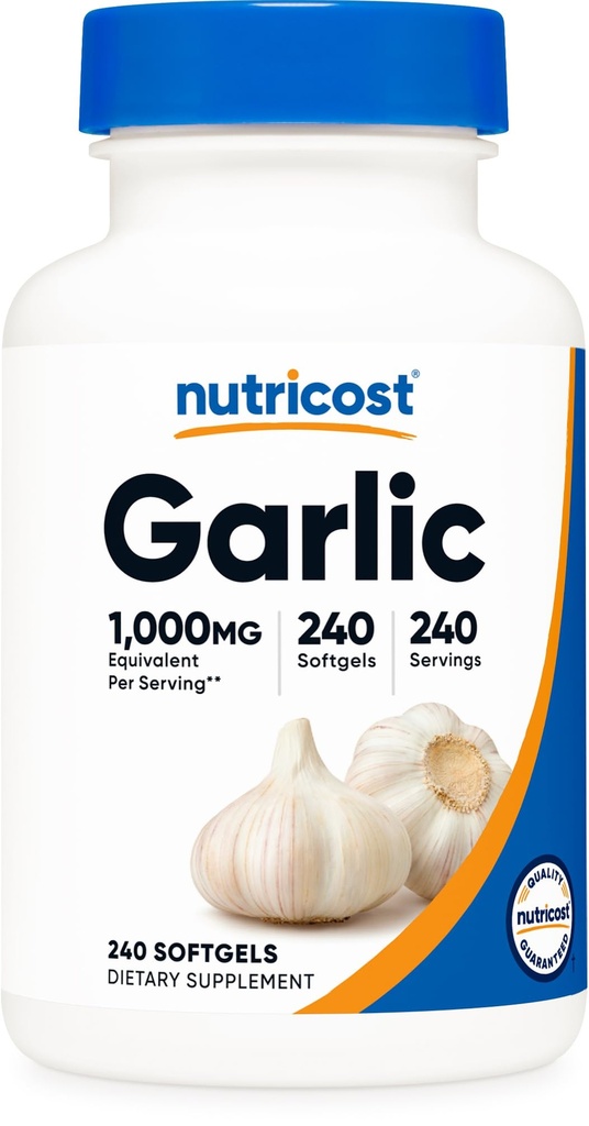 Nutricost Usturoi 1000mg, 240 Softgels - Odorless, Premium Gluten supliment gratuit