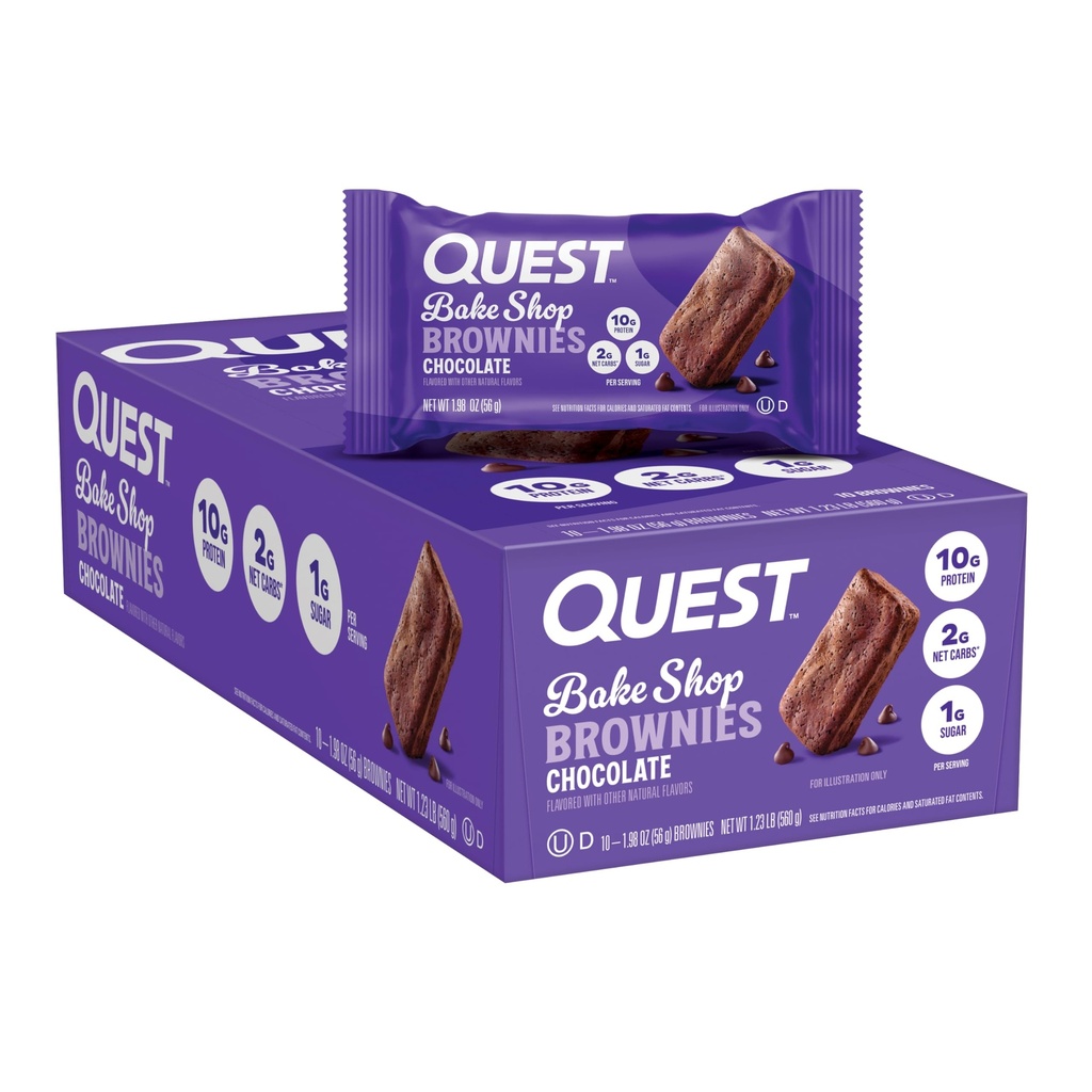 Quest Nutritie Bake Shop, Ciocolata Brownies, 10g Proteine, 2g Net carbohidrati, 1g Zahăr, Proteine Snack, 10 Conte