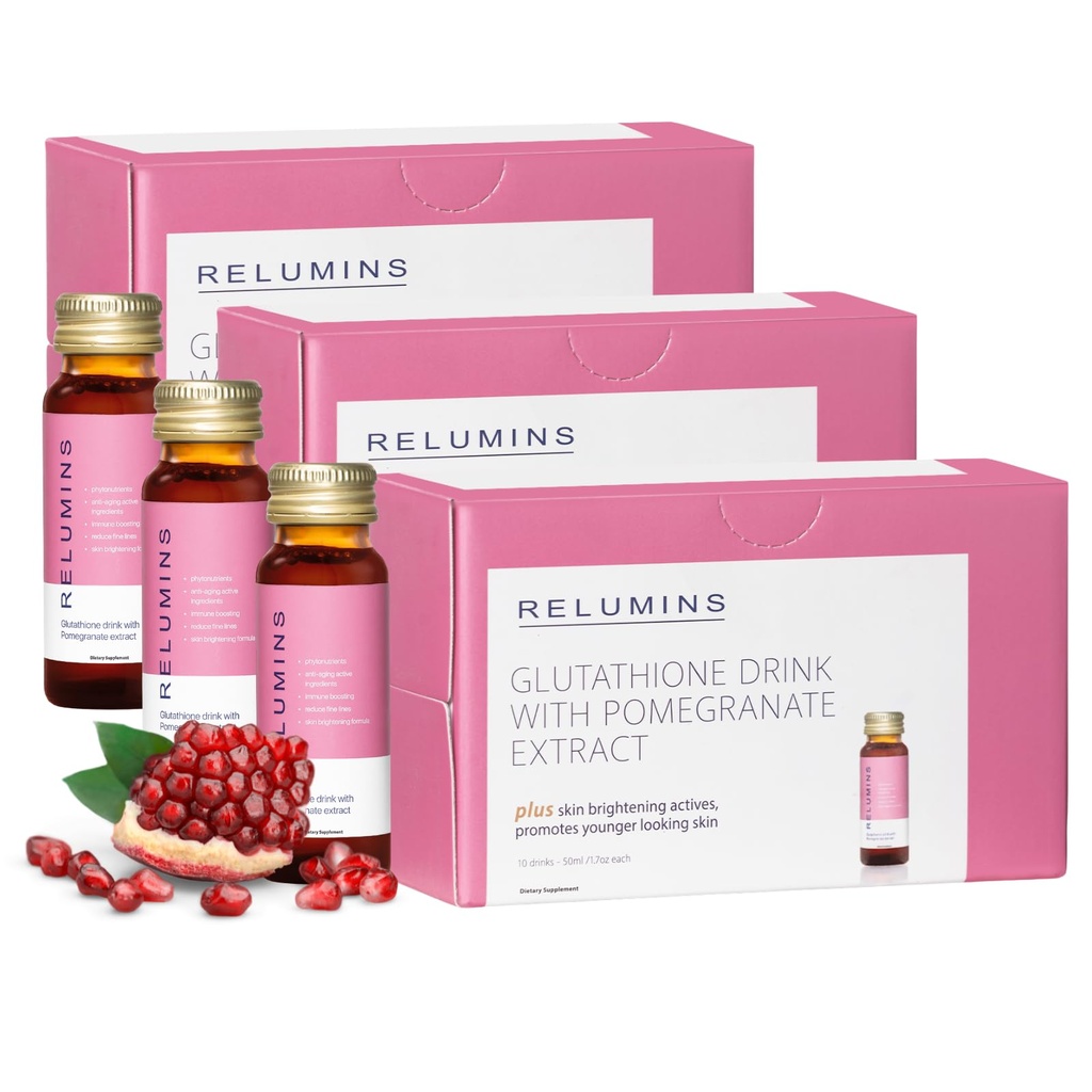 Relumini Glutatione Hydration Shots - Recovery post-Summer Skin & Cold Weather Hydration - Colagen-Boosting & Made in USA - Pomegranate Flavor 