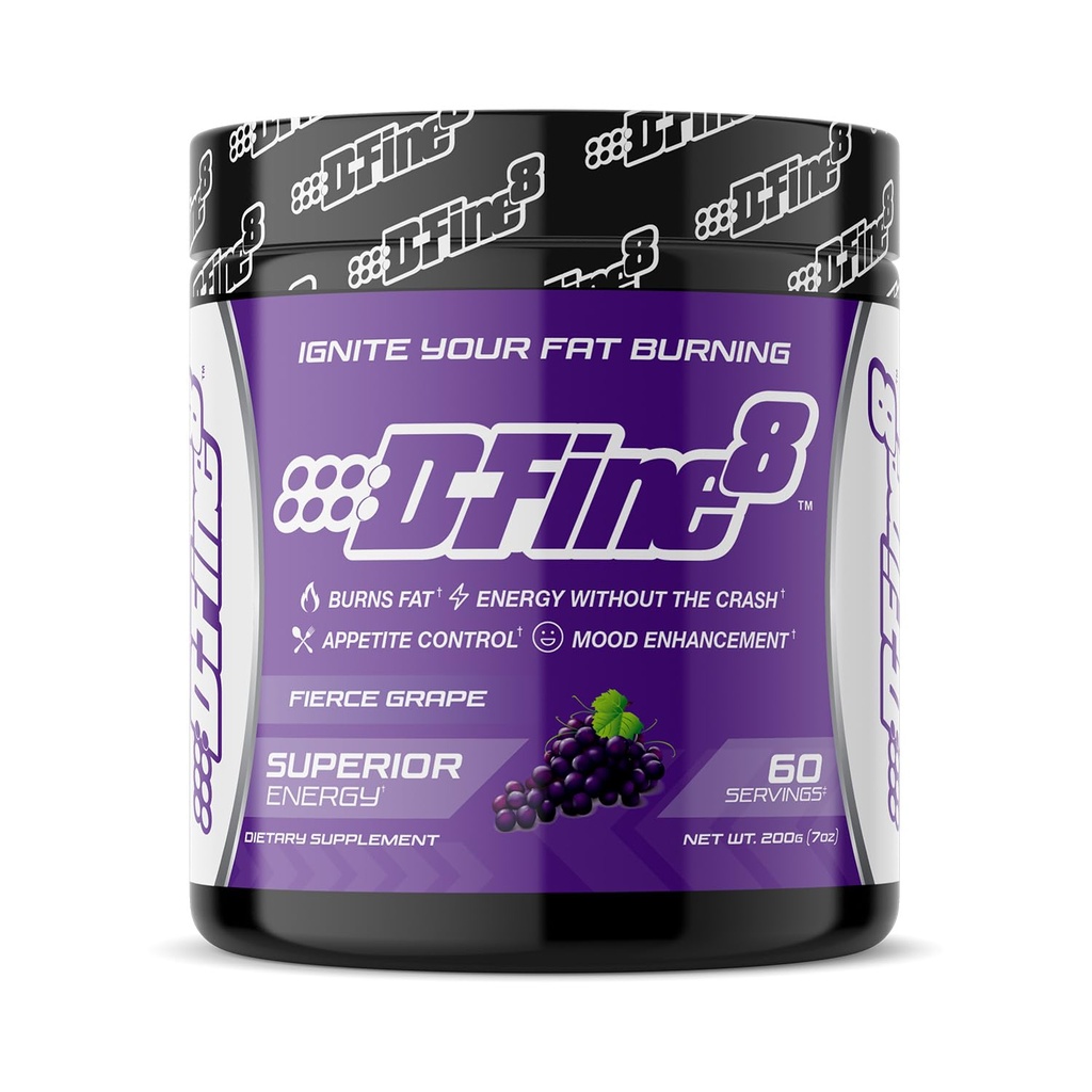 Energie termogenică Pre-Workout pulbere & Shredding Supliment, Boost Energy Mood & Focus, Sugar Free, Conține Senactiv, Endurance, 300mg Cafeina, N-Acetyl-L-Tyrosine (Fierce Grape)