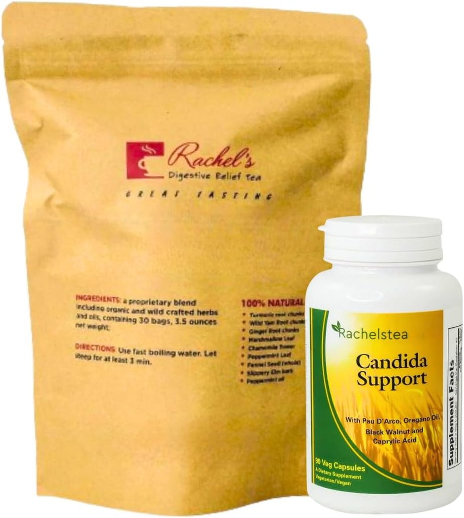 Rachel Ceai și Candida Support: 30 zile de aprovizionare Turmeric, Wild Yam, Ginger, Peppermint, Fennel, Slippery Elm + capsule de sprijin Candida