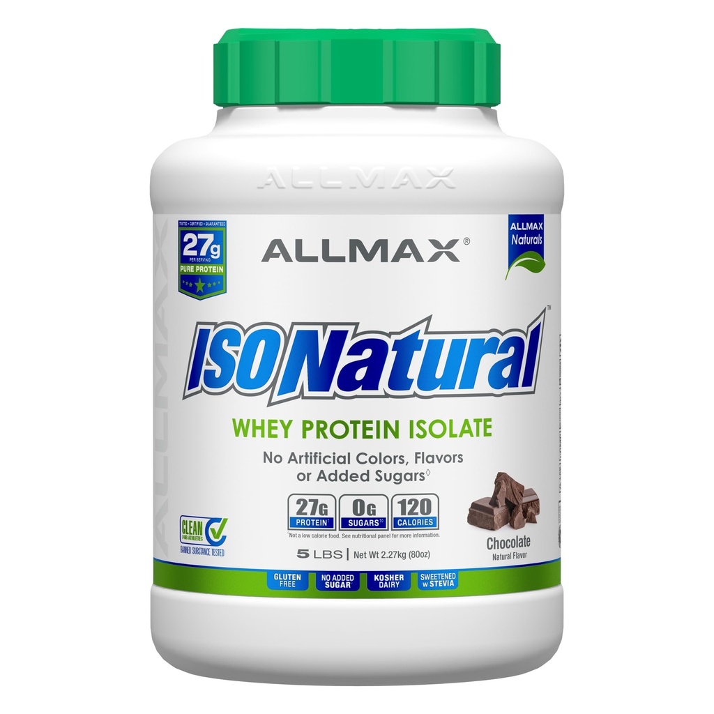 ALLMAX ISONATURAL Izolat de proteine, ciocolată - 5 lb - 27 grame de proteine per scoop - Zero grăsime & zahăr - 99% Lactoză gratuit - cu prebiotice - fără arome artificiale - Aprox. 73 Serviri