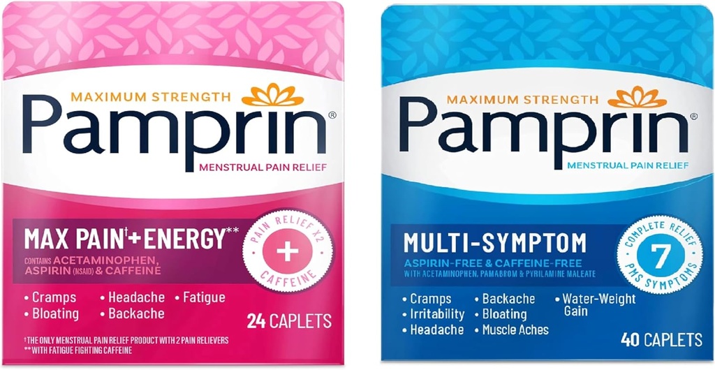 Pamprin Multi-Symptom și Max Pain + Energetic period Relief Bundle