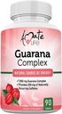Amate Life Guarana Complex - Guarana Complex Energizer - Caffeine Energizant Supplement - Sursa de energie - Creșterea funcțiilor minții Supliment - 1000mg de Guarana - 90 comprimate