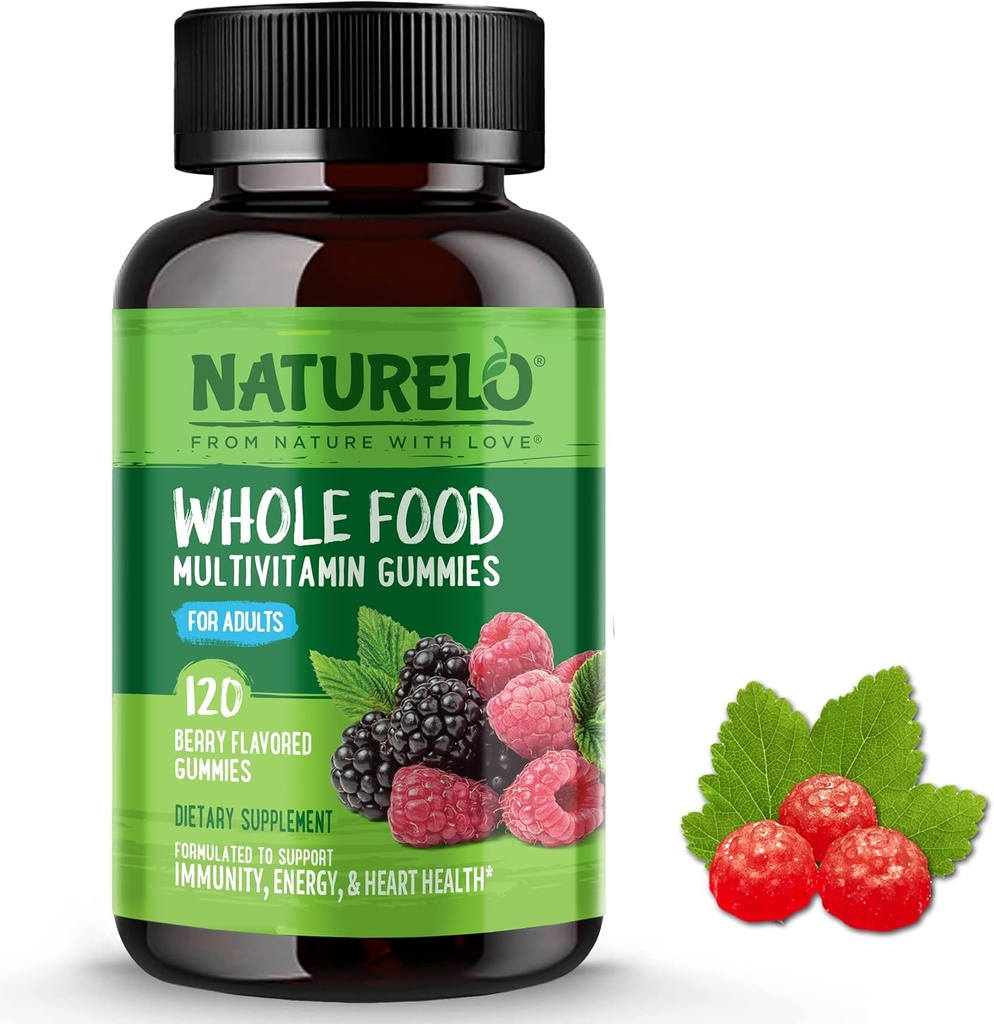 NATURLO Întreaga alimente vitamine gume pentru adulți - Guma de mestecat Multivitamine pentru bărbați și femei - 120 Vegan Gumies