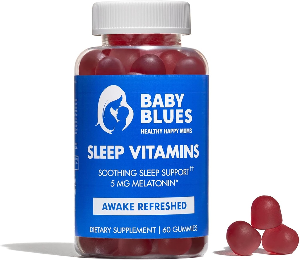 Baby Blues: Vitamine de somn pentru mame - 5mg Melatonin căpșuni aroma de gume