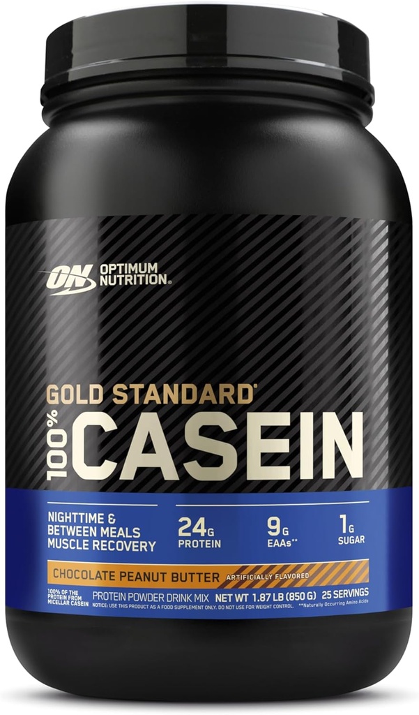 Optimum Nutriție aur standard 100% Micellar Casein Proteine pulbere, Digesting lent, vă ajută să păstrați plin, de recuperare musculare peste noapte, unt de arahide de ciocolată, 1.87 Pound (Packing May Vary)