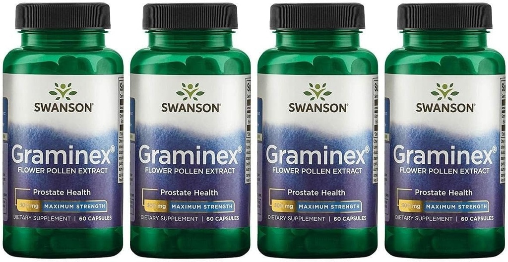 Swanson Putere maximă Graminex Flower Polen Extract - Suporturi Prostate Sănătate, Funcţia de tract urinar şi Rinichi - Mens Health Supplement - (60 capsule, 500 mg fiecare) (4 ambalaj)