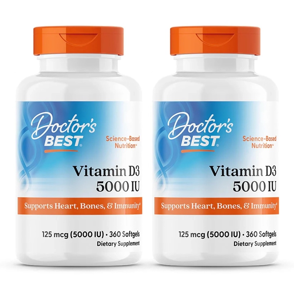 Cel mai bun medic, (2 ambalaj) Vitamina D3, 125 mcg (5000 UI), 360 Softgels