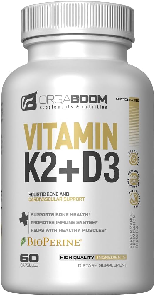Vitamina D3 K2 Suplimentul de calciu - Vitamina D 5000 UI + Vitamina K2 MK7 100 mcg, Concentrația osoasă și Suplimentele de sănătate cardiacă pentru femei și bărbați, Vitamine de dinți D3K2 cu Bioperină, US-Made Non-GMO 60 Cap