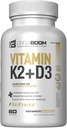 Vitamina D3 K2 Suplimentul de calciu - Vitamina D 5000 UI + Vitamina K2 MK7 100 mcg, Concentrația osoasă și Suplimentele de sănătate cardiacă pentru femei și bărbați, Vitamine de dinți D3K2 cu Bioperină, US-Made Non-GMO 60 Cap