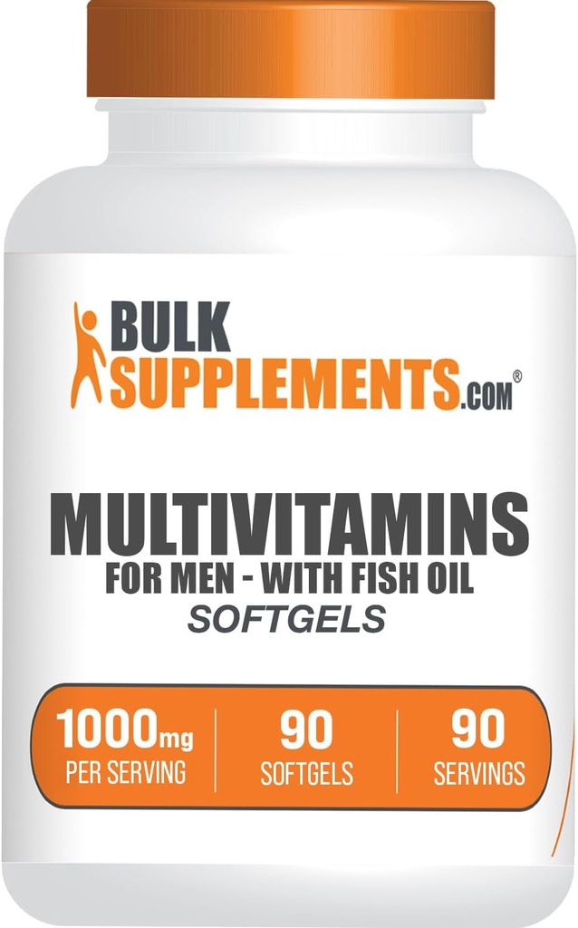 BulkSupplements.com Multivitamine pentru bărbați Softgels - multivitamine zilnice, supliment multimineral, cu ulei de pește - Gluten gratuit, 1 Softgel per Serving, 90 Conte (Pachet de 1)