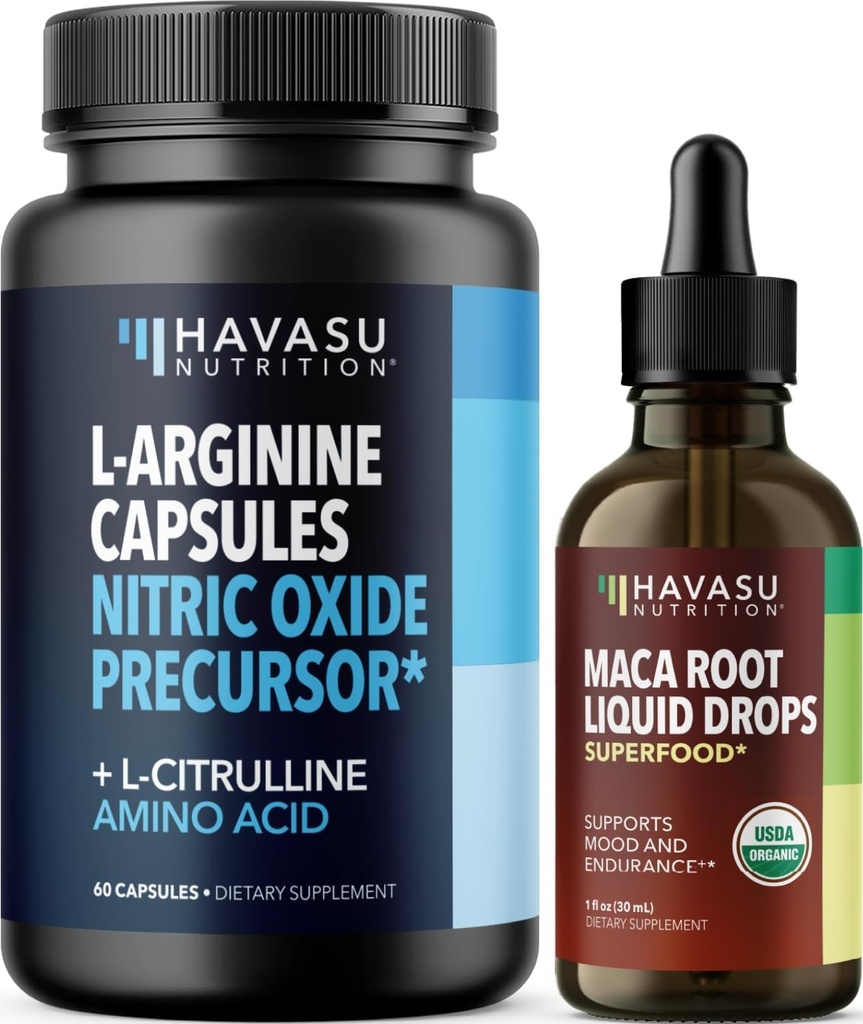 HAVASU NUTRITION Picături lichide organice Maca rădăcină (60 Servings) & L Arginine L Citruline Supliment (30 Servings)