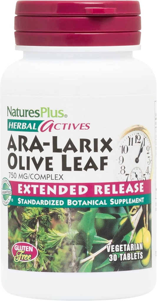NaturesPlus Herbal Active ARA Larix Olive Leaf - 30 comprimate - Supliment de sprijin imun, Complex botanic extins de eliberare - vegetarian, gluten gratuit - 30 Serviri