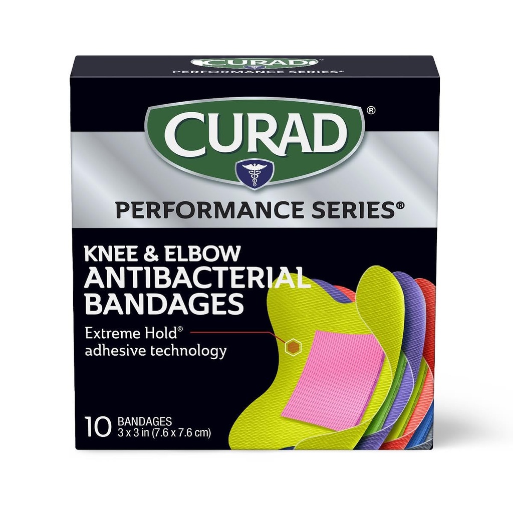 Seria de performanţe IRONMAN Bandaje antibacteriene, Tehnologie Adezivă Extremă Hold, Knee & Elbow 3 inci x 3 inci, 10 Conte, Ideal pentru Cuts, Scrapes, Sport, şi Active Lifestyles
