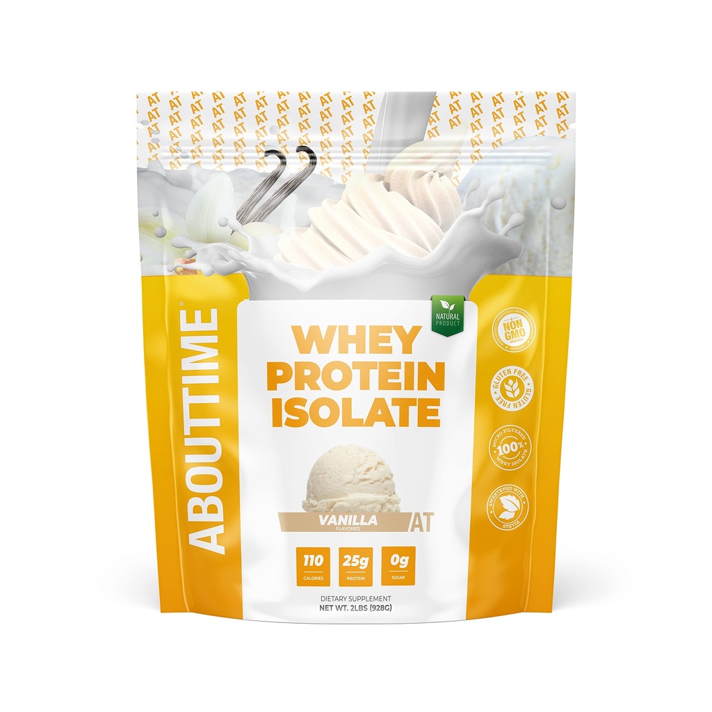 Despre timp Whey Proteine Izolat pulbere 25g Vanilie, Ingrediente naturale, non-GMO, Gluten-Free, Lactoză-Free, Zero Zahăr, Carb scăzut, 32 Serviri