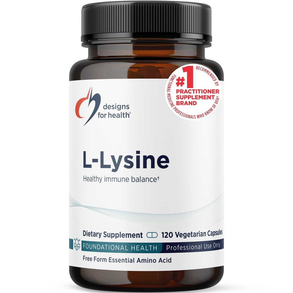 Design-uri pentru sănătate L-Lysine HCL pastile 1500mg - Aminoacid Lysine clorhidrat Supliment nutritional pentru adulți - Imun + Bone Health Support - Vegan + non-GMO (120 capsule)