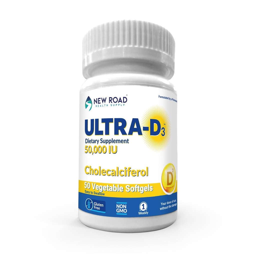 New Road Health Supply, High-Potency Vitamina D3 50.000 UI, Once-Weekly Softgel, Supports Bone, Teeth & Immune Health, Easy-to-Swallow, Gluten-Free, 50 Count