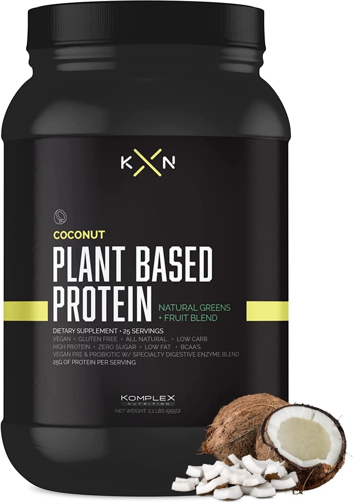 KompleX Nutritie Plant Pe bază de praf de proteine (25 Serviri) - Nucă de cocos arovăți naturale, Vegan, Zero Zahăr, Fat scăzut, supliment dietetic fără OMG-uri Făcut din 29 de verzi și fructe naturale