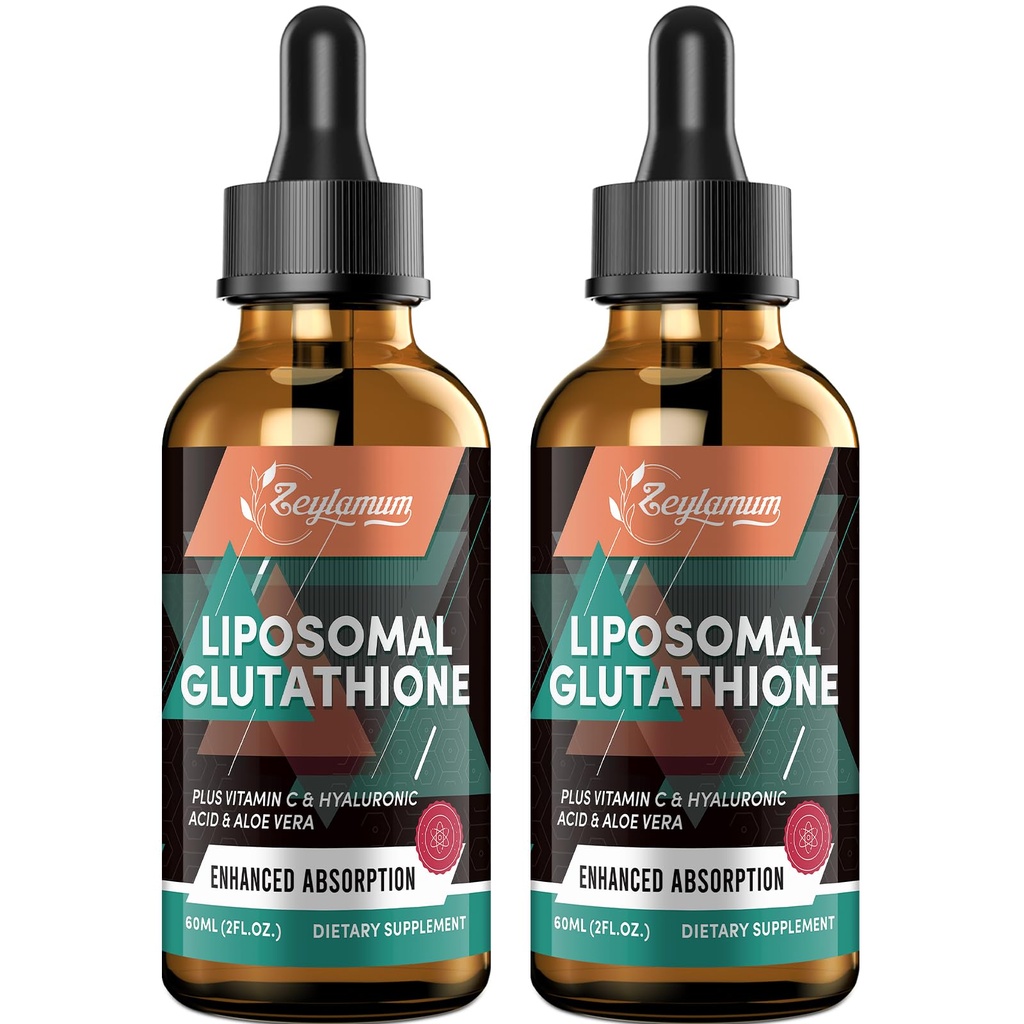 2000MG Picături lichide lipozomal Glutatione, Absorbţie Ultra mare, detoxifiere naturală, Sistem imunitar şi Supprot*, L-glutatione, Vitamina C şi acid hialuronic, Capsule alternative, 4.05 OZ