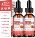 (2 Pachet) Picături lichide cu glicinat de magneziu m/ 1500 mg Glicinat de magneziu, Taurat, Malat, Citrat, Calciu Plus Potasiu pentru Nervi, Os, Heart Health & Energy Zzz - Aroma de mare absorbţie- zmeură