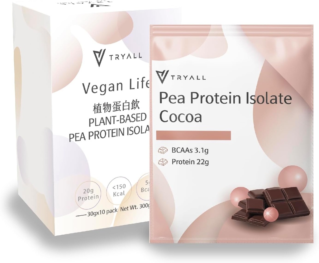 tryALL Pe bază de plante Pea Proteine pulbere Izolat (22 g de proteine) Sachete de călătorie (Cocoa Lapte, 10 cutii)