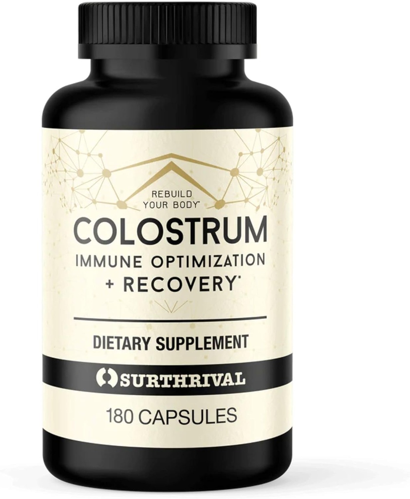 Surthrival: Colostrum Powder Capsules (180 Count), Immune Optimization & Recovery, Dietary Supplement, Gut Health, Immune Support, Keto Friendly