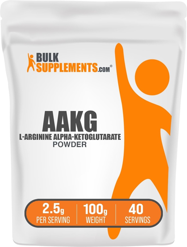 BulkSupplements.com Pulbere AAKG - Arginina AKG Supliment, Oxid de azot, fără aromă și gluten, 2,5g per Serving, 100g (3.5 oz) (Pachet de 1)