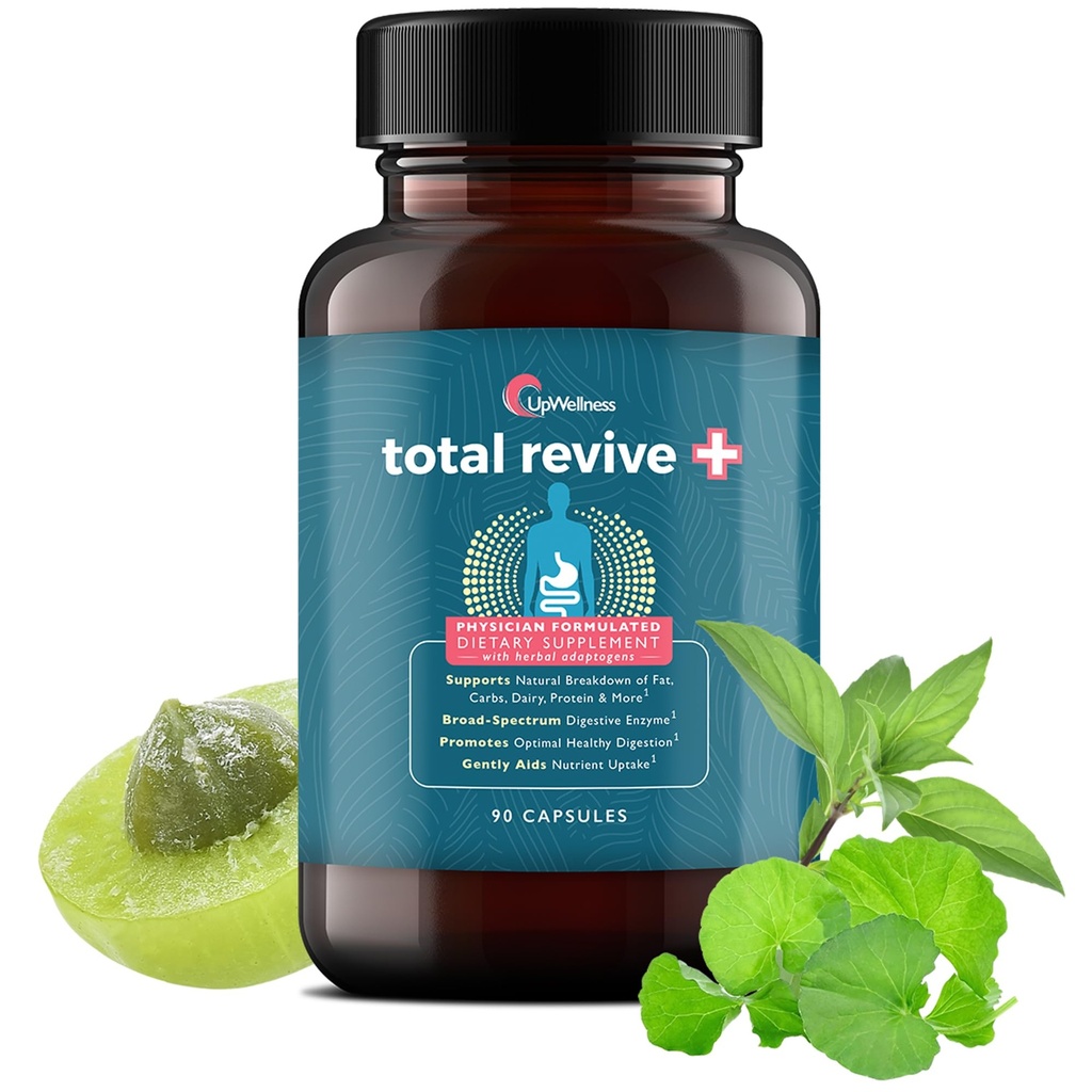 UpWellness Total Revive+ Enzime digestive - Enzime de spectru larg pentru sănătatea digestivă - Sprijină sănătatea gutoasă şi absorbţia nutritivă - Medicul Formulat - 90 capsule