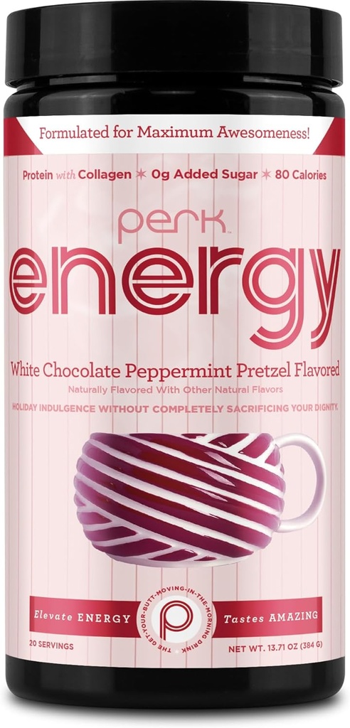 Perk Energy Original alb ciocolată Peppermint covrig băutură Mix (20 serviri) - Gluten gratuit, soia gratuit, arahide gratuit