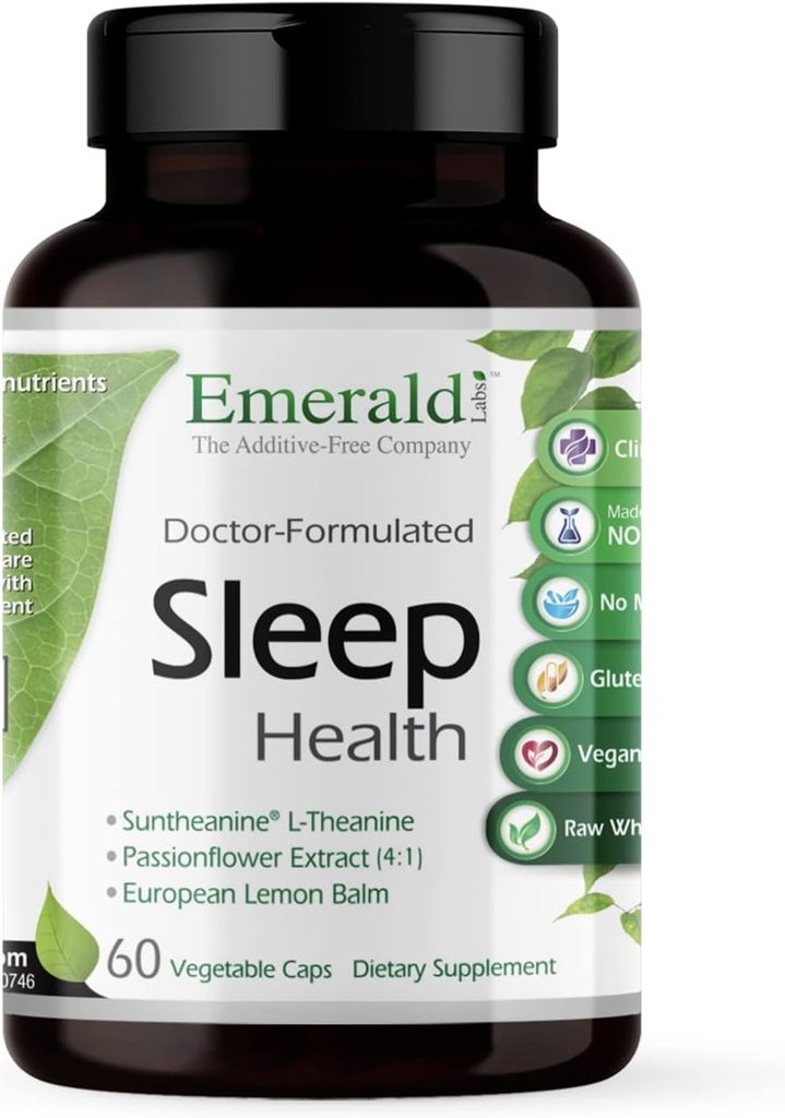 Smarald Labs Sleep Health - Sleep Supplement with Suntheanine L-Theanin, Melatonin, European Lemon Balm & Passionflower - Gluten Free, Vegan - 60 legume capsule (până la 30 de zile de aprovizionare)
